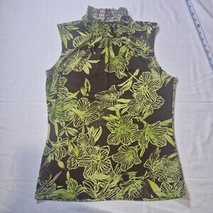 Sere Nade Women's blouse, Sleeveless, Size S, Green and Brown floral design.